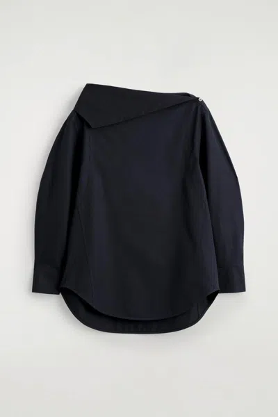 Cos Asymmetric Cotton Blouse In Navy In Blue