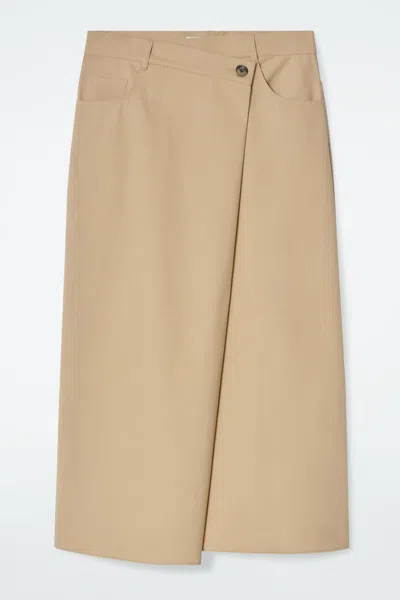 Cos Asymmetric Cotton Midi Skirt In Beige