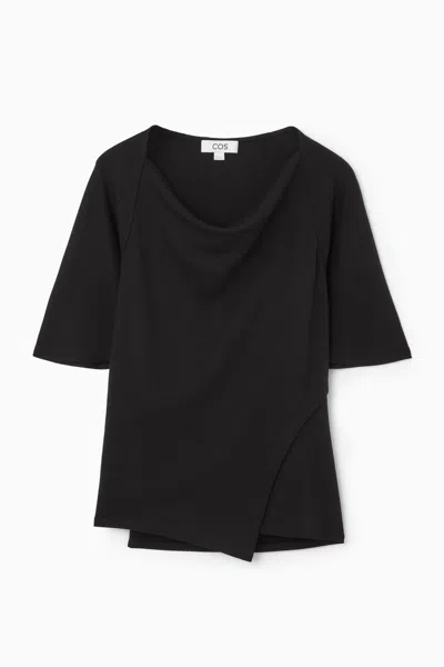 Cos Asymmetric Cowl-neck T-shirt In Black