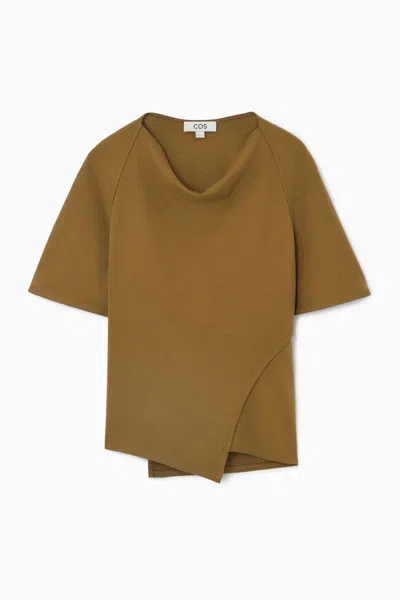 Cos Asymmetric Cowl-neck T-shirt In Brown