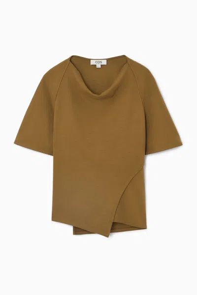 Cos Asymmetric Cowl-neck T-shirt In Yellow