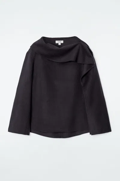 Cos Asymmetric Double-faced Wool Top In Black