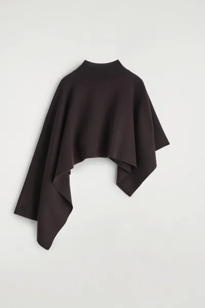 Cos Asymmetric Double-knit Wool Cape In Brown
