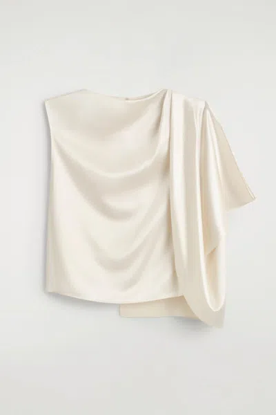 Cos Asymmetric Draped Matte-satin Top In White