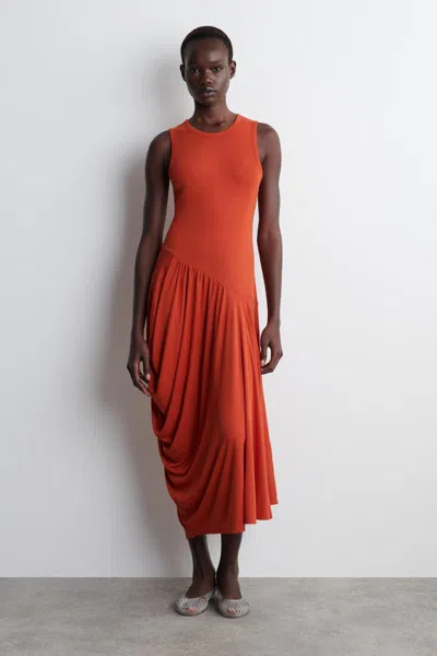 Cos Asymmetric Draped Midi Dress In Orange