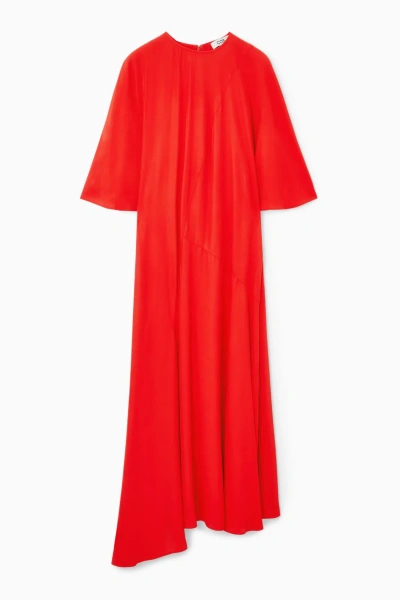 Cos Asymmetric Draped Midi Dress In Red