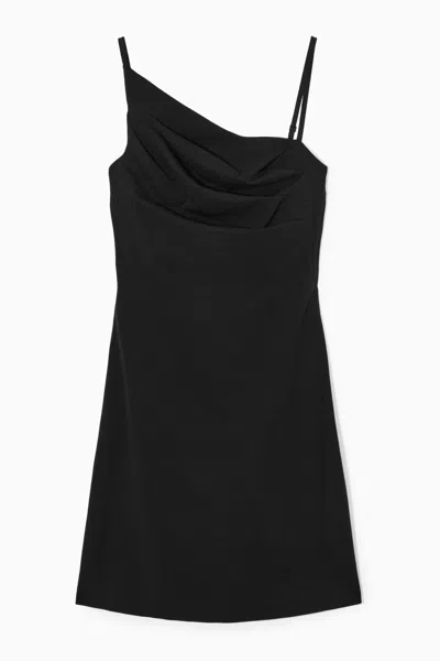 Cos Asymmetric Draped Mini Dress In Black