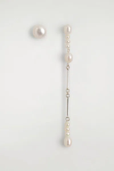 Cos Asymmetric Freshwater Pearl Drop Earrings In Silver-colored