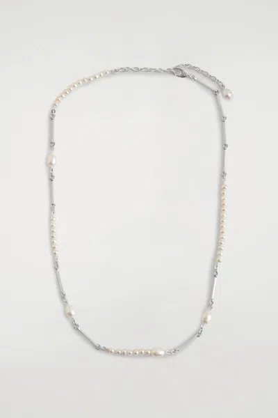 Cos Asymmetric Freshwater Pearl Necklace In Silver-colored