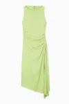 Cos Asymmetric Gathered Satin Midi Dress In Green