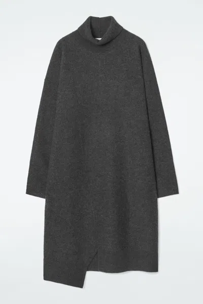 Cos Asymmetric Merino Wool Dress In Grey