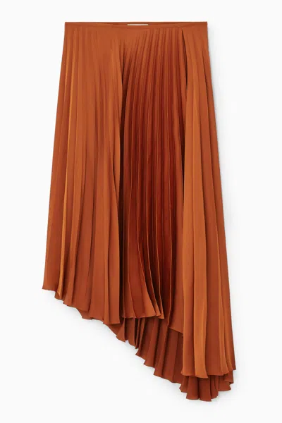 Cos Asymmetric Pleated Midi Skirt In Orange
