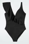 Cos Asymmetric Ruffled Swimsuit In Black