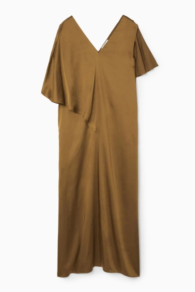 Cos Asymmetric Satin Midi Dress In Beige