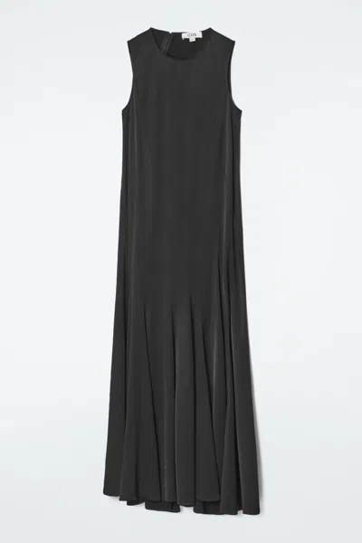 Cos Asymmetric Twist-panel Midi Dress In Black