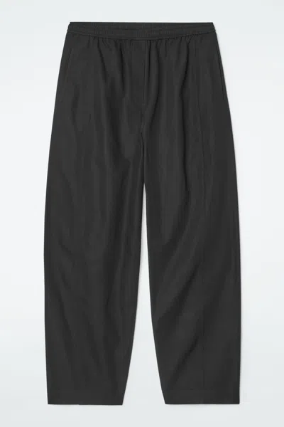 Cos Barrel-leg Cotton Trousers In Black