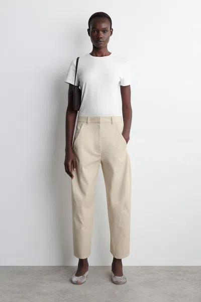 Cos Barrel-leg Cotton Trousers In Beige In Sand