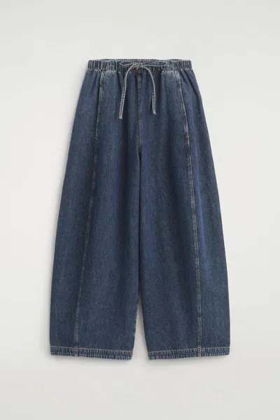 Cos Barrel-leg Denim Drawstring Pants In Blue