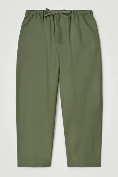 Cos Barrel-leg Drawstring Trousers In Green