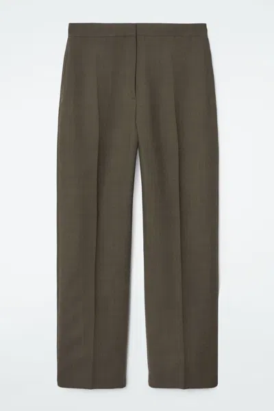 Cos Barrel-leg Wool Trousers In Green