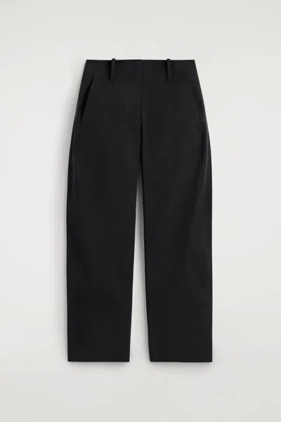 Cos Barrel-leg Pima Cotton Trousers In Black
