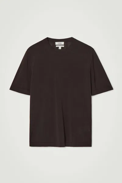 Cos Base Slim Silk T-shirt In Brown