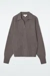 Cos Batwing-sleeve Wool Polo Jumper In Beige