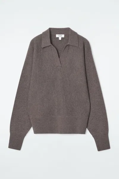 Cos Batwing-sleeve Wool Polo Jumper In Gray