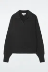 Cos Batwing-sleeve Wool Polo Jumper In Black
