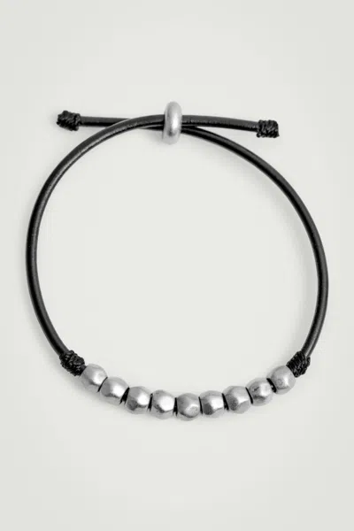 Cos Beaded Leather Cord Bracelet In Silver