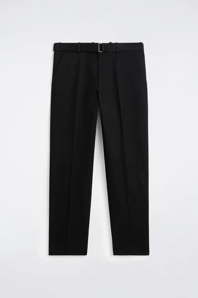 Cos Belted Cotton Regular-fit Straight-leg Pants In Black