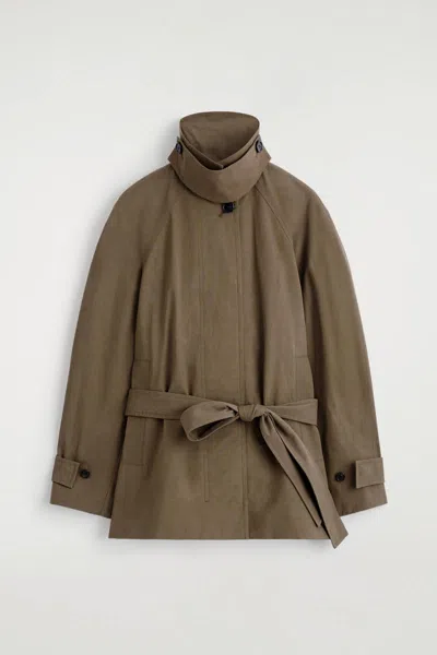 Cos Belted Cotton Short Trench Coat In Sand