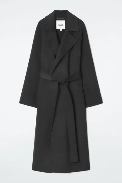 Cos Belted Double-faced Wool Coat In Black