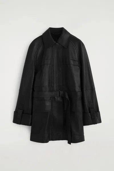 Cos Belted Leather Workwear Jacket In Black
