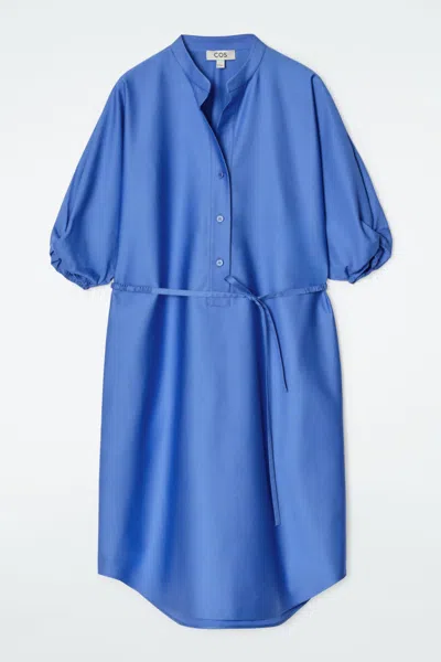 Cos Belted Midi Shirt Dress In Blue