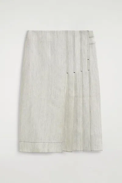 Cos Belted Pleated Linen Midi Skirt In Grey In Gray