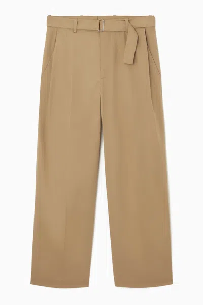 Cos Belted Pleated Wide-leg Trousers In Beige