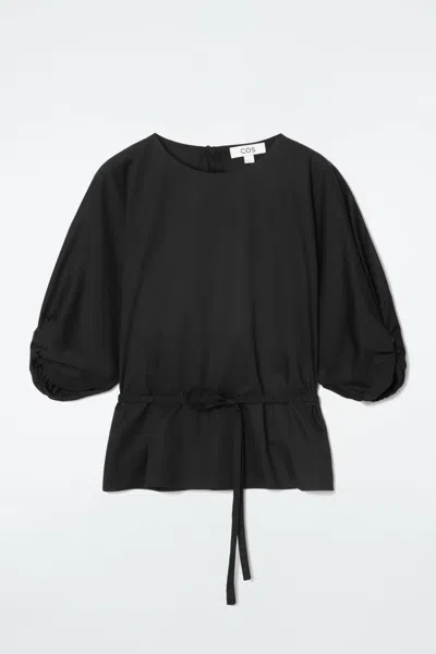 Cos Belted Puff-sleeve Blouse In Black