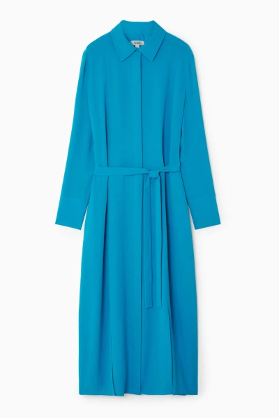 Cos Belted Shirt Dress In Turquoise