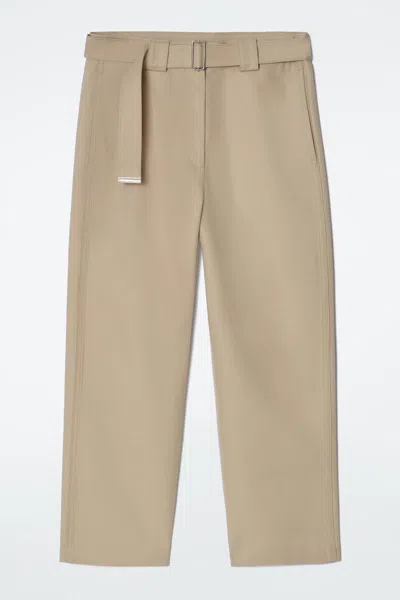 Cos Belted Slim-leg Trousers In Light Beige
