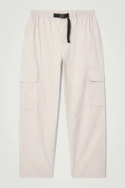 Cos Belted Technical Cotton Cargo Pants In Brown