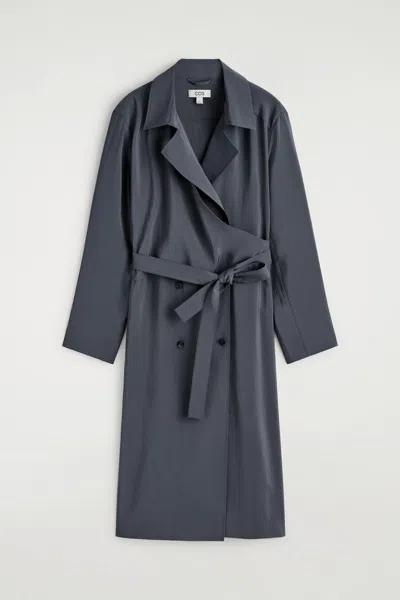 Cos Belted Trench-detail Midi Dress In Gray