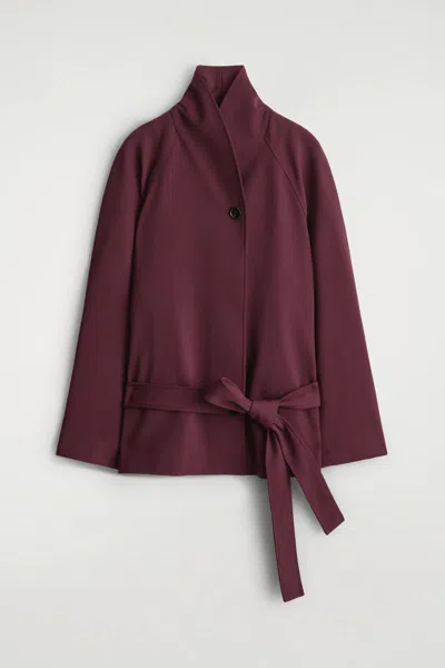 Cos Belted Wool-blend Shawl-collar Jacket In Red