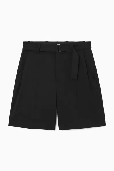 Cos Belted Wool-blend Shorts In Black