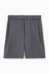 Cos Belted Wool-blend Shorts In Grey
