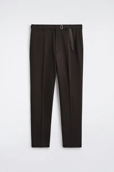 Cos Belted Wool-blend Slim Trousers In Brown