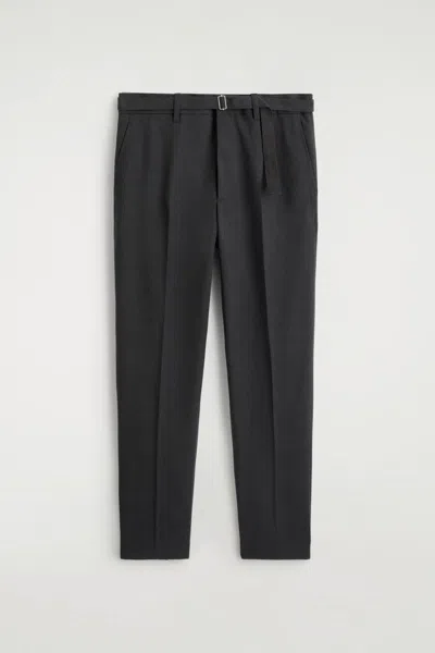 Cos Belted Wool-blend Slim Trousers In Grey In Gray