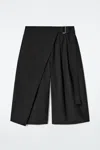 Cos Belted Wrap-front Cotton Shorts In Black
