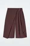 Cos Belted Wrap-front Cotton Shorts In Red