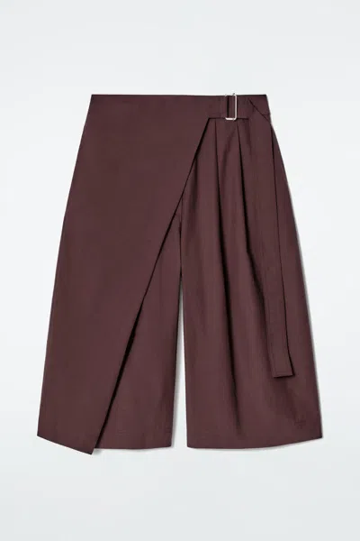 Cos Belted Wrap-front Cotton Shorts In Red